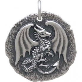 Sterling Silver Ancient Coin Charm - Dragon 24x20mm
