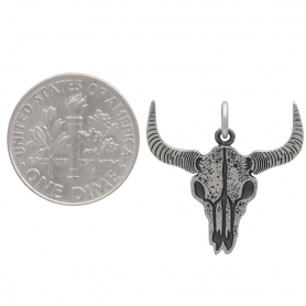 Sterling Silver Flat Cow Skull Pendant 21x20mm