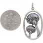 Sterling Silver Agaric Mushrooms Pendant in Oval 33x17mm