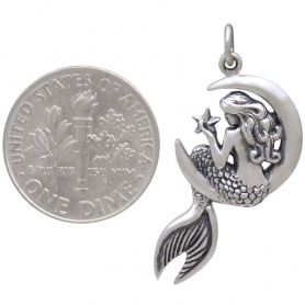 Sterling Silver Mermaid on the Moon Pendant 30x17mm