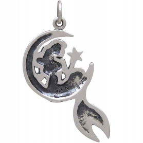 Sterling Silver Mermaid on the Moon Pendant 30x17mm