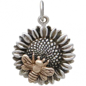 Sterling Silver Sunflower Charm with Bronze Bee 21x15mm