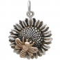 Sterling Silver Sunflower Charm with Bronze Bee 21x15mm