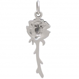 Sterling Silver Dimensional Stemmed Rose Charm 29x9mm
