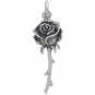 Sterling Silver Dimensional Stemmed Rose Charm 29x9mm
