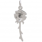 Sterling Silver Dimensional Stemmed Rose Charm 29x9mm