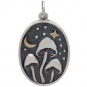 Silver Mushroom Pendant with Bronze Star and Moon 26x15mm