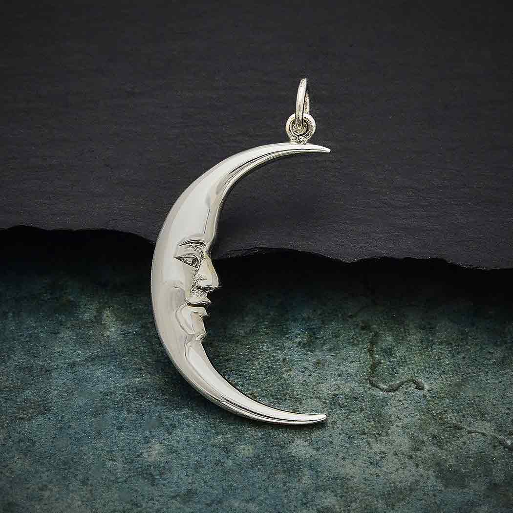 Bulk 10 Antique Silver Tone Moon Pendants M29 For Jewelry Making
