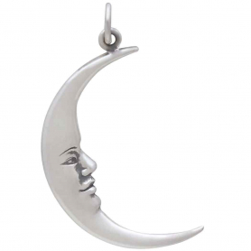 Sterling Silver Large Smiling Moon Pendant 32x17mm