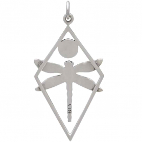 Sterling Silver Dragonfly Pendant in Diamond Frame 40x19mm