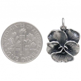 Sterling Silver Pansy Flower Charm 20x14mm