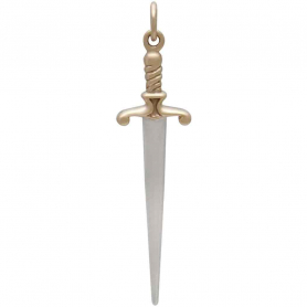 Sterling Silver Sword Pendant with Bronze Handle 41x10mm