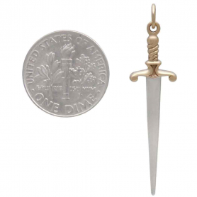 Sterling Silver Sword Pendant with Bronze Handle 41x10mm