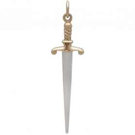 Sterling Silver Sword Pendant with Bronze Handle 41x10mm