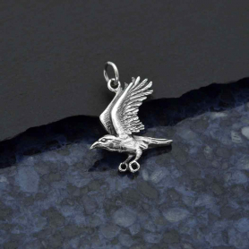 Sterling Silver Flying Raven Pendant 22x20mm