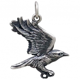 Sterling Silver Flying Raven Pendant 22x20mm