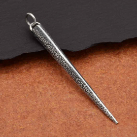 Sterling Silver Ridged Spike Pendant with Texture 46x4mm
