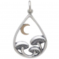 Silver Mushrooms in Teardrop with Bronze Moon 26x15mm