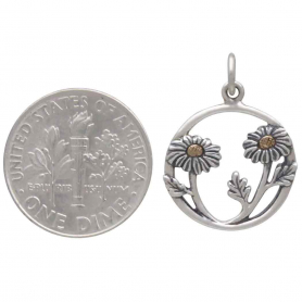 Mixed Metal Daisies in a Circle Pendant 21x16mm