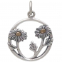 Mixed Metal Daisies in a Circle Pendant 21x16mm