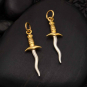 Sterling Silver Wavy Dagger Charm w/ Bronze Handle 28x8mm