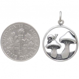 Sterling Silver Mushroom Charm with Snail 22x16mm
