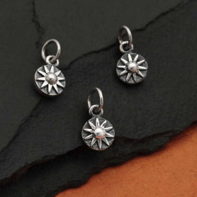 Sterling Silver Mini Sun Coin Charm 12x6mm