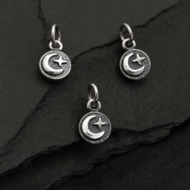 Sterling Silver Mini Moon and Star Coin Charm 12x6mm