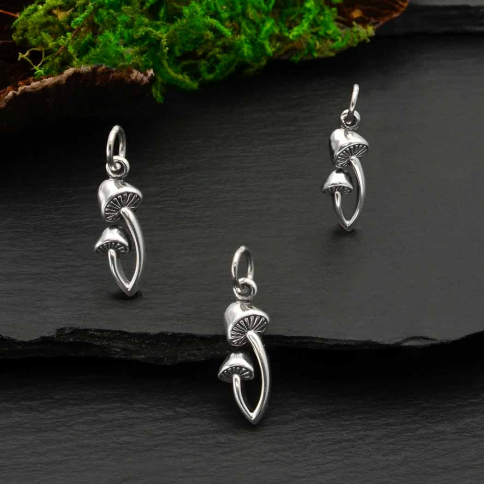 Sterling Silver Two Mushroom Charm Link 19x6mm