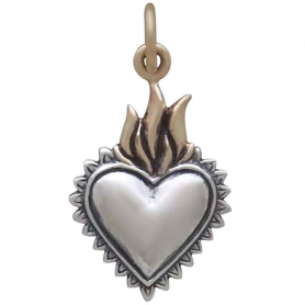 Sterling Silver Heart Pendant with Bronze Flame 22x12mm