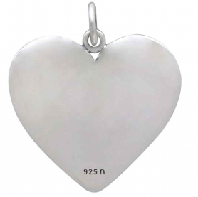 Sterling Silver Heart Pendant with Peony Flowers 23x20mm