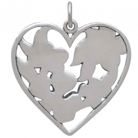 Sterling Silver Heart Pendant with Apple Blossoms 26x23mm