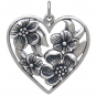 Sterling Silver Heart Pendant with Apple Blossoms 26x23mm