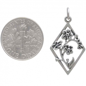 Silver Forget Me Not Flower Charm in Diamond Frame 28x15mm