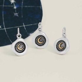 Silver Wax Seal with Bronze Crescent Moon Charm 17x11mm