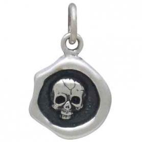 Sterling Silver Wax Seal Skull Charm 16x10mm