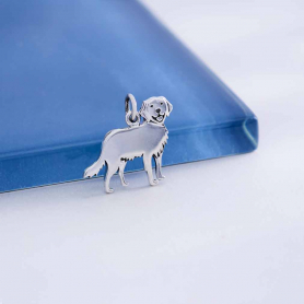 Sterling Silver Golden Retriever Dog Charm 16x18mm
