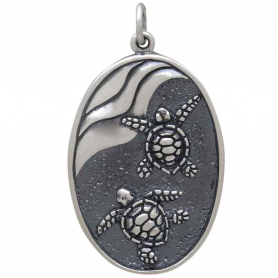 Sterling Silver Baby Sea Turtles Pendant Front View