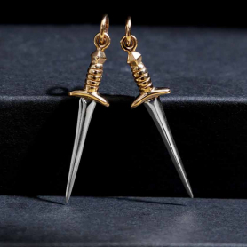 Sterling Silver Medium Sword Charm with Bronze 32x7mm