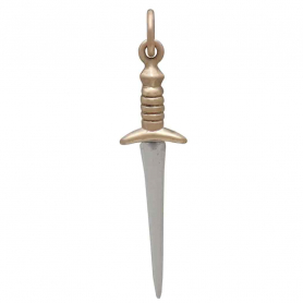 Sterling Silver Medium Sword Charm with Bronze Front View