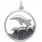 Sterling Silver Dolphin Jumping in Waves Pendant