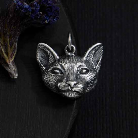 Sterling Silver Dimensional Cat Head Charm