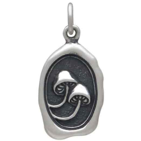 Sterling Silver Mushroom Wax Seal Charm 23x11mm front view