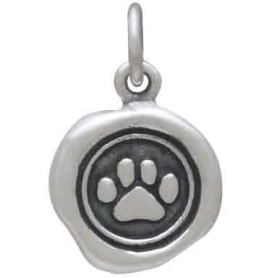 Sterling Silver Paw Print Wax Seal Charm 16x11mm front view