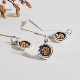 Mixed Metal Wax Seal Skull Charm 16x10mm