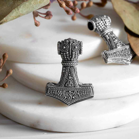 Sterling Silver Thor&rsquo;s Hammer Pendant 36x26mm