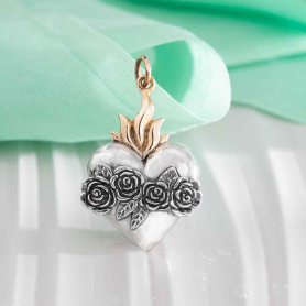 Mixed Metal Immaculate Heart of Mary Pendant 30x18mm