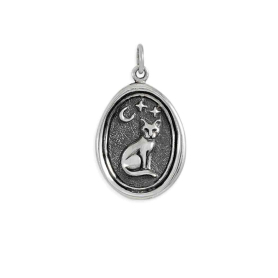 Sterling Silver Wax Seal Sitting Cat Charm 26x15mm