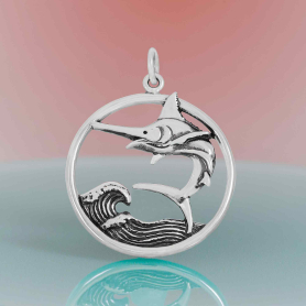 Sterling Silver Marlin Pendant 29x23mm
