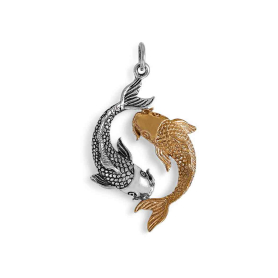Sterling Silver and Bronze Double Koi Pendant 33x19mm